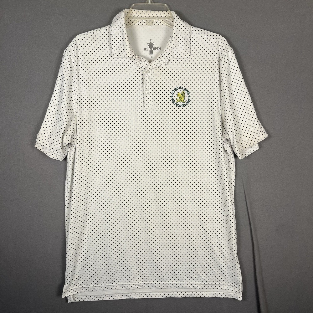 122nd US Open The Country Club Golf Polo Shirt Sz M White Polka Dot Short Sleeve